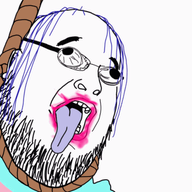 animated beard glasses hair hanging makeup open_mouth purple_hair rope soyjak suicide tongue variant:fatjak // 420x480 // 1.5MB