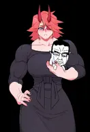 black_dress blue_eyes closed_eyes crying eye_patch eyes_like_the_o-o-cean female holding_chud horn muscles muscular_female red_hair subvariant:chudjak_front variant:chudjak zess zesty_jesus // 850x1240 // 86.4KB