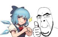 anime cirno closed_mouth dress female glasses happy stubble thumbs_up touhou variant:cobson video_game wing // 616x400 // 201.4KB