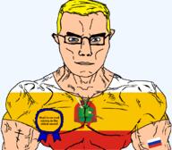 arm award blue_eyes buff christianity closed_mouth clothes coal eastern_orthodox eyes_like_the_o-o-cean flag flag:russia flag:ryazan_oblast full_body glasses hair mining oblast orthodox_cross russia ryazan_oblast scabbard soyjak subvariant:chudjak_front subvariant:muscular_chud sword text transparent transparent_background tshirt variant:chudjak vein yellow_hair // 1059x929 // 90.0KB