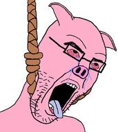 animal bloodshot_eyes crying ear glasses hanging hohol oink open_mouth pig pink_skin rope soyjak stubble suicide tongue ukraine variant:imhotep // 671x752 // 101.7KB