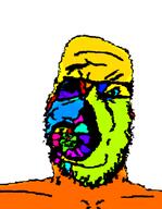 analog_horror distorted glasses open_mouth soyjak spiral_teeth stubble trend:colorjak variant:a24_slowburn_soyjak // 294x379 // 40.9KB