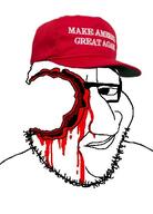 black_eyes black_glasses black_sclera blood blood_on_face dead eyeglasses glasses hole maga maga_hat red_hat stubble variant:smugjak white_skin // 400x557 // 30.2KB