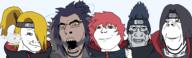4soyjaks akatsuki akatsuki_uniform angry anime apu are_you_soying_what_im_soying artist:hellcat blue_eyes blue_hair brown_skin cloak closed_mouth clothes deidara_(naruto) eyelids forehead_protector glasses grey_skin hair hair_intakes hand headband helicopter hoshigaki_kisame iwagakure_symbol kirigakure_symbol konohagakure_symbol long_hair multiple_soyjaks naruto_(series) necklace open_mouth ponytail puppet red_eyes red_hair ring sandaime_kazekage sasori_(naruto) sharingan sharp_teeth small_eyes smile smug soyjak stubble subvariant:shoyta subvariant:wholesome_soyjak transparent_background uchiha_itachi variant:cobson variant:gapejak variant:markiplier_soyjak variant:wojak yellow_eyes yellow_hair // 3152x960 // 315.2KB