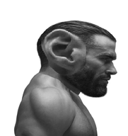 beard big_ears big_head deformed ear eyebrows eyelashes gray_skin grayscale grey_skin greyscale hair lips looking_to_the_right nas:gigachad nose side_profile white_background