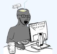 arm brainless computer drinking_straw glasses grey_skin hand npc open_mouth soyjak stubble variant:soyak // 1927x1792 // 814.0KB