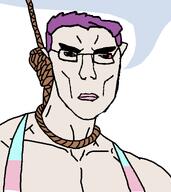 ack bloodshot_eyes buff clothes flag:transgender_pride_flag gigachad hanging joke meme nas:gigachad noose pink_lips purple_hair rope speech_bubble subvariant:unbotheredchud suicide tank_top tranny trans transgender_flag troon variant:chudjak white_background white_skin // 1242x1394 // 26.7KB