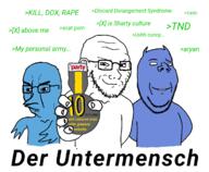 3soyjaks animal arm arrow badge beak blue_skin closed_mouth der_untermensch discord ear finger glasses greentext grin hand holding_object looking_at_you looking_to_the_left no_eyes no_pupils raised_eyebrow ribbon smile smug stubble subvariant:wholesome_soyjak text thick_eyebrows twitter untermensch variant:chudjak variant:gapejak variant:soyak white_eyes wing // 1700x1400 // 295.7KB