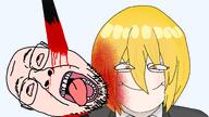 ack artist:ilovy blood clothes don_quixote don_quixote_(limbus_company) eyelashes female femjak glasses gore hair hat lance limbus_company looking_at_you open_mouth smile soyjak stubble subvariant:bridget teeth tongue variant:bernd white_skin // 2000x1125 // 855.7KB