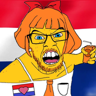 acne angry arm blue_eyes bowtie cartoon clothes country drinking_straw dutch female flag glasses hair hand holding_object juice mustache mymy necktie netherlands ongezellig open_mouth orange_hair soyjak stubble variant:feraljak yellow // 1006x766 // 670.1KB