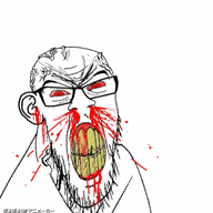 angry animated blood bloodshot_eyes clenched_teeth ear glasses poyopoyo poyunpoyun red_eyes soyjak stubble subvariant:feralrage text variant:feraljak vein yellow_teeth // 389x400 // 1.4MB