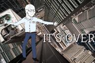 arm blur city closed_eyes closed_mouth clothes crying full_body glasses hand irl_background its_over leg soyjak stubble suicide text variant:soyak // 2080x1389 // 745.8KB