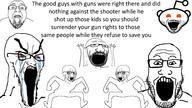 antenna arm bloodshot_eyes crying deformed distorted full_body glasses gun hand hands_up leg monkey_dance multiple_soyjaks open_mouth orange_eyes reddit snoo soyjak stretched_mouth stubble text variant:bernd variant:excited_soyjak variant:markiplier_soyjak variant:snoojak variant:soyak // 1920x1080 // 410.1KB