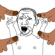 ahegao arm blush cum ear gay hair hand hands_up looking_up negro nipple nsfw open_mouth penis soyjak tbp testicles v_sign variant:carterjak variant:kuzjak // 1250x1250 // 114.2KB