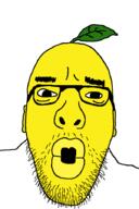 food foodjak fruit glasses leaf lemon open_mouth soyjak stubble variant:asmattr yellow_skin // 598x900 // 13.2KB