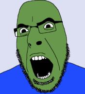 clothes frog glasses green green_skin open_mouth pepe soyjak stubble tshirt variant:cobson // 721x789 // 20.4KB