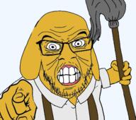 animated arm clenched_teeth closed_mouth clothes dog ear glasses hand janny mop overalls pointing pointing_at_viewer soyjak stubble variant:feraljak // 1545x1364 // 6.5MB