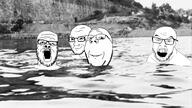 4soyjaks album_cover closed_mouth glasses irl music mustache open_mouth smile smug soyjak stubble subvariant:wholesome_soyjak swimming variant:a24_slowburn_soyjak variant:feraljak variant:gapejak variant:soyak water // 2048x1152 // 1.7MB