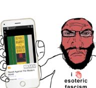 fascism holding_object holding_phone i_love iphone julius_evola nazism phone punisher_face red_face red_skin soyjak subvariant:science_lover variant:markiplier_soyjak // 1017x935 // 630.4KB