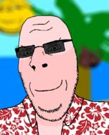 beach clothes drawn_background glasses hawaiian_shirt redraw smile smug soyjak stubble subvariant:nucob sunglasses variant:cobson white_skin // 541x671 // 219.2KB