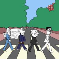4soyjaks abbey_road album_cover angry arm barefoot bbc building car closed_mouth clothes crosswalk dildo ear foot full_body glasses hair hand holding_dildo holding_object leg miata music neutral redraw road shoe side_profile smile soyjak stubble subvariant:neutralplier suit the_beatles tree variant:chudjak variant:cobson variant:impish_soyak_ears variant:markiplier_soyjak walking // 1000x1000 // 94.6KB