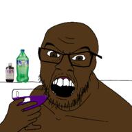 angry chalice cough_medicine drink glass glasses hair hand holding_object lean looking_at_you mustache nigger open_mouth piss promethazine soyjak sprite stubble teeth variant:feraljak wine_glass // 1500x1500 // 198.4KB