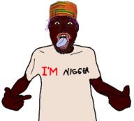 black_skin clothes eyelashes glasses hair hat i_am merge mustache nigger open_mouth pointing purple_hair soyjak stubble tongue tshirt variant:bernd variant:shirtjak yellow_teeth // 618x559 // 136.2KB