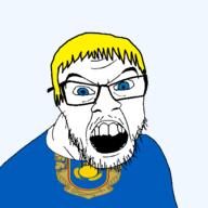 arm blue_eyes clothes coat country flag flag:cherkasy_oblast glasses hair mace mustache oblast of open_mouth plant soyjak stubble sword teeth transparent transparent_background ukraine variant:feraljak wheat yellow_hair // 1500x1500 // 175.6KB