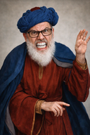 abraham beard blue christianity classical_art classical_art_parody clothes glasses hand meta:ai_generated meta:namefags meta:op_took_a_selfie_of_xerself profile_picture red robes rope series:realistic_namefags soyjak teeth thales_(user) variant:feraljak // 1024x1536 // 2.2MB