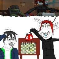 ariral bishop_(chess) black_skin chess chud cyrillic_text king_(chess) knight_(chess) meta:tagme multiple_soyjaks pawn_(chess) queen_(chess) rook_(chess) russia russian_language soyjak stubble variant:chudjak variant:feraljak variant:gapejak variant:impish_soyak_ears variant:markiplier_soyjak variant:smugjak voices_of_the_void white_skin // 2560x2560 // 2.2MB