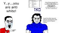 2soyjaks angry arm buff closed_mouth clothes crying ear glasses hair hand hat judaism kippah levis nazism open_mouth poitning slave soyjak subvariant:chudjak_front subvariant:muscular_chud text total_nigger_death variant:chudjak // 1920x1080 // 442.4KB