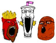 3soyjaks adult_swim aqua_teen_hunger_force beard cartoon cup french_fries frylock glasses master_shake meat meatball meatwad open_mouth soda soyjak_trio straw stretched_mouth stubble tooth variant:gapejak variant:markiplier_soyjak variant:tony_soprano_soyjak // 828x631 // 16.4KB