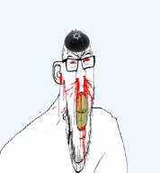 angry blood bloodshot_eyes clenched_teeth clothes cracked_teeth ear glasses hat judaism kippah nosebleed red_eyes soyjak stubble subvariant:feralrage variant:feraljak vein yellow_teeth // 2292x2469 // 450.7KB