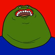 amphibian angry big blue_shirt frog giant meta:not_oc nas:pepe open_mouth pepe pepe_the_frog red_background teeth // 850x850 // 26.5KB