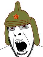 budenovka clothes communism glasses hat open_mouth red_army red_eyes russia russian_civil_war soviet_union soyjak stubble variant:cobson // 720x964 // 51.0KB