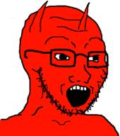 demon glasses horn open_mouth red red_skin soyjak stubble variant:soyak // 708x800 // 95.1KB