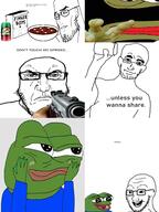 5soyjaks amphibian anon box can cereal closed_mouth comic firearm frog frown glasses gun hand hands_up holding_gun holding_object holding_pistol mask nas:pepe pepe_the_frog pistol punisher_face smile soda soyjak sproke stubble subnas:apu subnas:peepo subvariant:fingerboy text variant:a24_slowburn_soyjak variant:gapejak variant:markiplier_soyjak variant:unknown weapon // 3000x4000 // 4.9MB