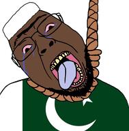 beard bloodshot_eyes brown_skin clothes country crescent crying flag glasses hanging hat islam noose open_mouth pakistan rope soyjak stubble suicide taqiyah teeth tongue unibrow variant:bernd yellow_teeth // 1788x1813 // 321.4KB