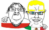 chud_troon_alliance country ear eyelashes flag flag:mexico flag:poland friendship glasses hand mexico mustache poland series:mexico_is_white smile soyjak stubble subvariant:chudjak_front variant:bernd variant:chudjak yellow_hair // 834x526 // 215.5KB