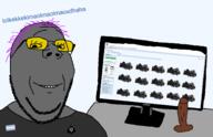 bbc clothes computer flag glasses grey_skin hair lolkek meta penis purple_hair queen_of_spades screen smile soot_colors soybooru soyjak stubble subvariant:wholesome_soyjak text tranny variant:gapejak // 1500x971 // 281.4KB