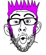 ear glasses open_mouth purple_eyes purple_hair soyjak stubble variant:nojak // 443x523 // 25.0KB