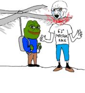 amphibian beard beheaded bloodshot_eyes clothes crying frog full_body helicopter machine manlet nas:pepe pepe pepe_the_frog red_eyes seething shirts shoe smug soyjak stubble tear text variant:soyak // 602x658 // 116.4KB