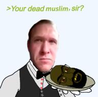 arab beard bowtie brenton_tarrant brown_skin clothes glasses greentext head holding_object muslims nazism open_mouth subvariant:tetojak suit swastika variant:feraljak variant:platejak // 1366x1350 // 411.4KB