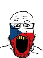 country czechia flag glasses open_mouth soyjak stubble variant:markiplier_soyjak yellow_teeth // 480x640 // 173.5KB