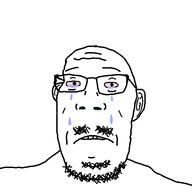 beard booger crying ear eye eyebrows eyes forehead_lines glasses moustache mucus nose red_eyes sobbing soyjak stubble subvariant:gapemark tear tearing_up variant:gapejak variant:markiplier_soyjak // 560x560 // 17.3KB