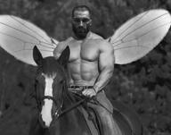 bug fly giga gigachad gigafly grayscale horse horseback_riding muscular_male nas:gigachad riding wing // 1369x1080 // 825.0KB