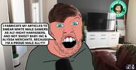 angry blue_eyes clothes cuck hair irl_background open_mouth paul_tassi soyjak speech_bubble stubble sweet_baby_inc text variant:feraljak video_game // 1389x715 // 809.5KB