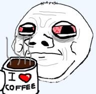 baby bloodshot_eyes closed_mouth coffee cup deformed frown hair i_love soyjak stubble subvariant:nathaniel tired variant:gapejak // 580x570 // 17.7KB