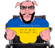 amputee balding beard buff english_text he_not_happy hohol pig pig_ear pig_nose pigger pigroid pigskin pink_skin regret retard text ukraine ukrainian_flag variant:markiplier_soyjak vein wheelchair // 1300x1140 // 641.0KB