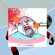 3d 3dgifmaker 4soyjaks animated blood bloodshot_eyes closed_mouth crying cube drawn_background flag full_body glasses gore hanging inverted laser mustache open_mouth purple_hair rope smile soyjak strobe stubble suicide tongue torture tranny variant:bernd variant:gapejak // 256x256 // 1.1MB